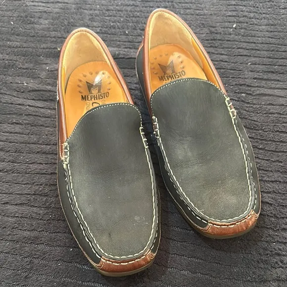 Mephisto Mens Baduard Slip On Loafer Size 8.5 Cool Air Brown Black Leather Shoes