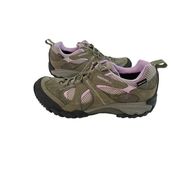 *Merrell Chameleon Arc 2 Hiking Shoes Womens 7.5 Olive Orchid Lace Up Gor-Tex