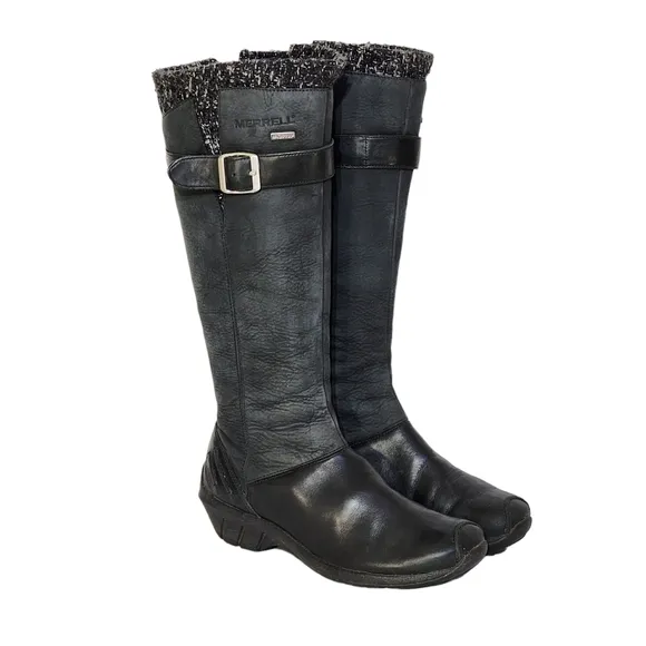 Merrell Martina Waterproof Tall Knee High Leather Boots in Charcoal Size 6