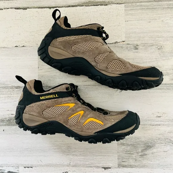 Merrell Men’s Yakota 2 Lace Up Hiking Shoes Size 9.5 Color-Brown/Yellow/ Black