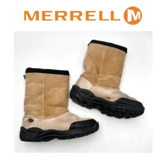 MERRELL men's YETI Massif Tan Beige Shearling Lined Boots - size 10