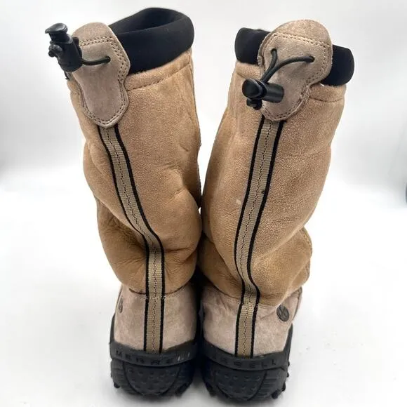 MERRELL men's YETI Massif Tan Beige Shearling Lined Boots - size 10