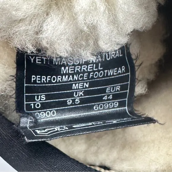 MERRELL men's YETI Massif Tan Beige Shearling Lined Boots - size 10