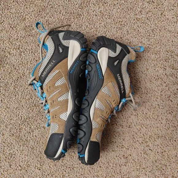 Merrell  Women's Kangaroo Celestial Brown Suede Mesh Hiking Shoes Size 8