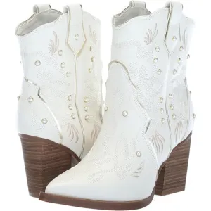 MIA Wendi White Western Cowboy Boots Studded Embroidered Size 8.5 Boho Booties