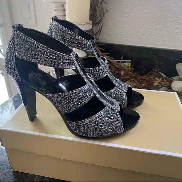 Michael Kors Black and Silver Heeled Sandals