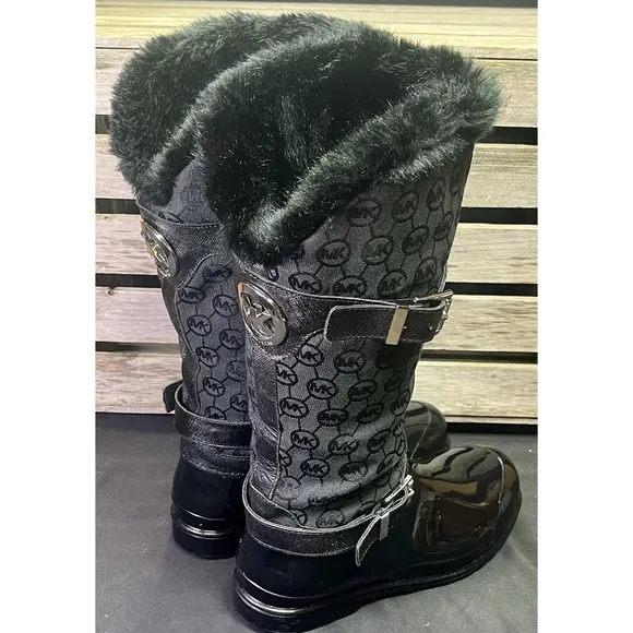 Michael Kors Woman's Size 8 Fulton Monogram Jacquard Rubber Rainboot Black