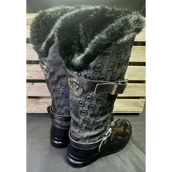 Michael Kors Woman's Size 8 Fulton Monogram Jacquard Rubber Rainboot Black