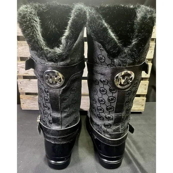 Michael Kors Woman's Size 8 Fulton Monogram Jacquard Rubber Rainboot Black