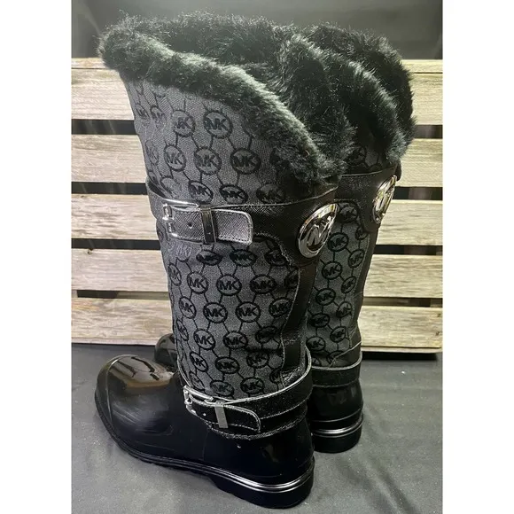 Michael Kors Woman's Size 8 Fulton Monogram Jacquard Rubber Rainboot Black
