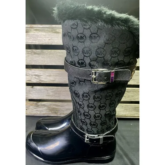 Michael Kors Woman's Size 8 Fulton Monogram Jacquard Rubber Rainboot Black