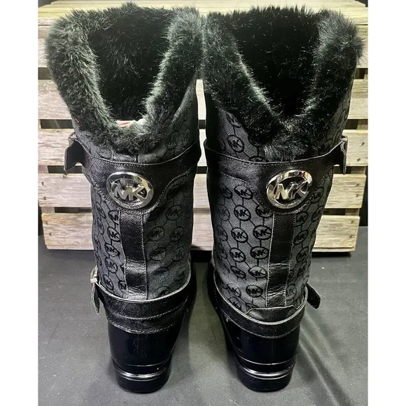 Michael Kors Woman's Size 8 Fulton Monogram Jacquard Rubber Rainboot Black
