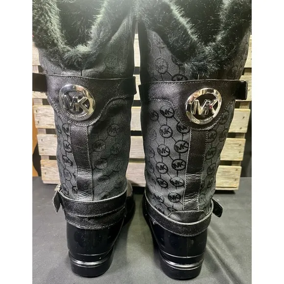 Michael Kors Woman's Size 8 Fulton Monogram Jacquard Rubber Rainboot Black