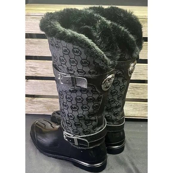 Michael Kors Woman's Size 8 Fulton Monogram Jacquard Rubber Rainboot Black