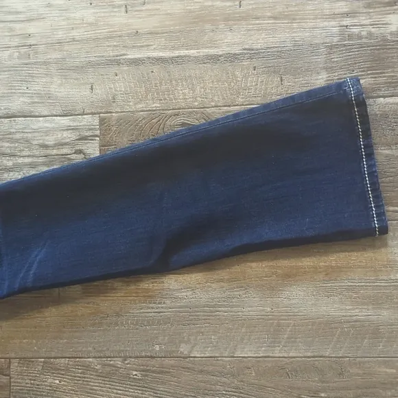 MISS ME &quot;slim bootcut&quot; medium wash denim jeans sz27x34L distressing &amp; bling TALL