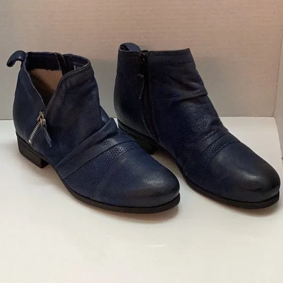 Miz Mooz Slinky Blue Ankle Boots double zippers versitile trendy comfy USA 10.5