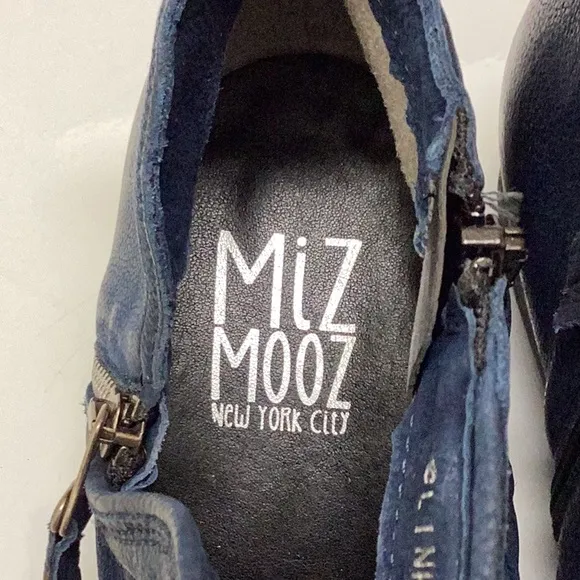 Miz Mooz Slinky Blue Ankle Boots double zippers versitile trendy comfy USA 10.5