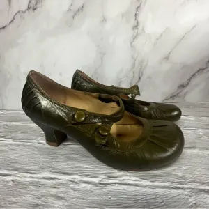 Miz Mooz Women's Trinity Olive Green Leather Kitten Heeled Shoes