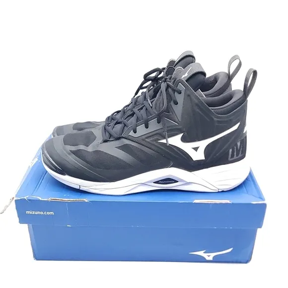 Mizuno Mens 15 Wave Momentum 2 Mid Volleyball Sneakers Black Lace Up Shoes