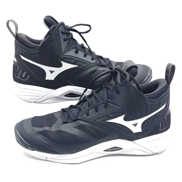 Mizuno Mens 15 Wave Momentum 2 Mid Volleyball Sneakers Black Lace Up Shoes