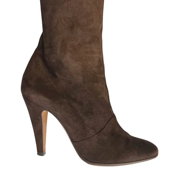 MOSCHINO Cheap &amp; Chic Genuine Suede Over The Knee Boots Espresso Brown Designer