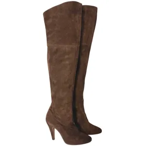 MOSCHINO Cheap &amp; Chic Genuine Suede Over The Knee Boots Espresso Brown Designer