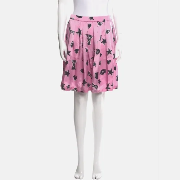 Moschino Couture Pink Pleated Skirt w/ Hearts, Stars &amp; Bows – XL NWOT
