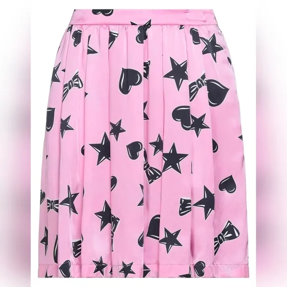 Moschino Couture Pink Pleated Skirt w/ Hearts, Stars &amp; Bows – XL NWOT