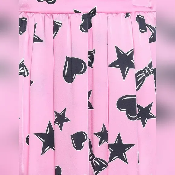 Moschino Couture Pink Pleated Skirt w/ Hearts, Stars &amp; Bows – XL NWOT