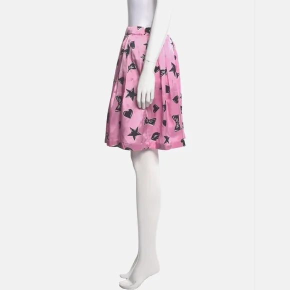 Moschino Couture Pink Pleated Skirt w/ Hearts, Stars &amp; Bows – XL NWOT