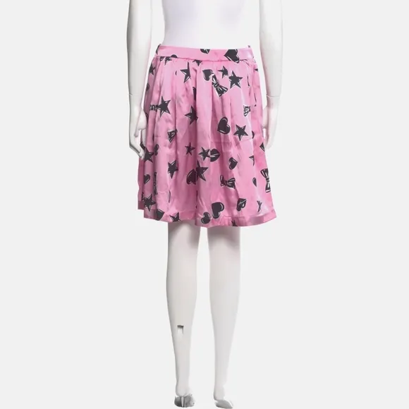 Moschino Couture Pink Pleated Skirt w/ Hearts, Stars &amp; Bows – XL NWOT