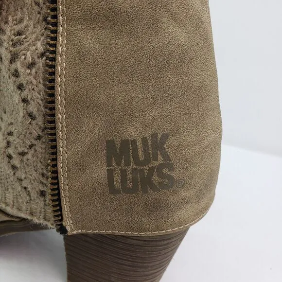 Muk Luks Lacy Womens Size 8 Taupe Side Zip 17.5&quot; Tall Fashion Warm Winter Boots