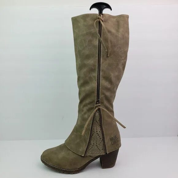 Muk Luks Lacy Womens Size 8 Taupe Side Zip 17.5&quot; Tall Fashion Warm Winter Boots