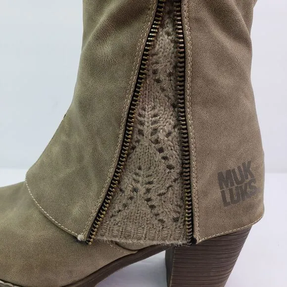 Muk Luks Lacy Womens Size 8 Taupe Side Zip 17.5&quot; Tall Fashion Warm Winter Boots