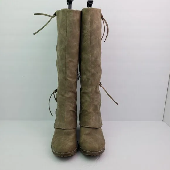 Muk Luks Lacy Womens Size 8 Taupe Side Zip 17.5&quot; Tall Fashion Warm Winter Boots