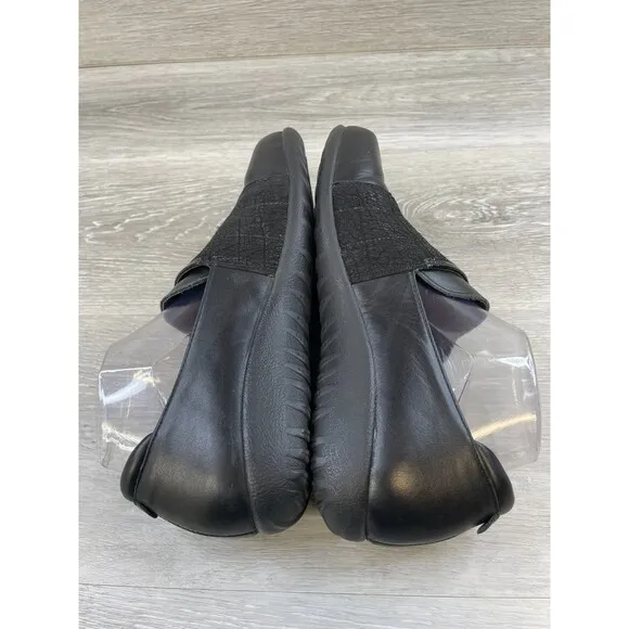 Naot Rapoka Women's US 9.5 Black Leather Slip-On Monk Strap Wedge Loafer Shoes