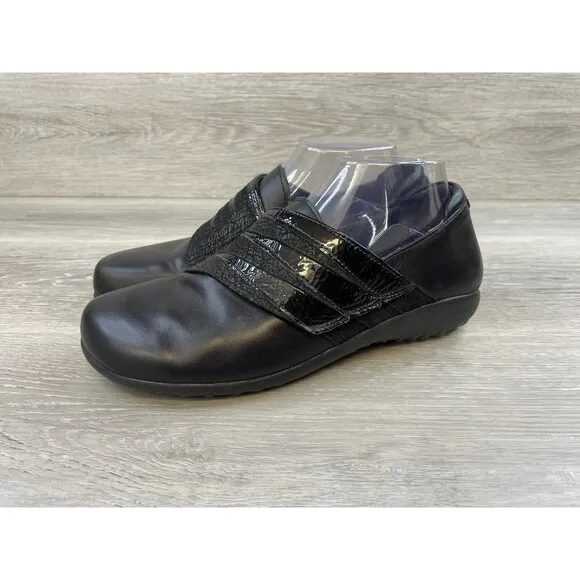 Naot Rapoka Women's US 9.5 Black Leather Slip-On Monk Strap Wedge Loafer Shoes