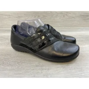 Naot Rapoka Women's US 9.5 Black Leather Slip-On Monk Strap Wedge Loafer Shoes