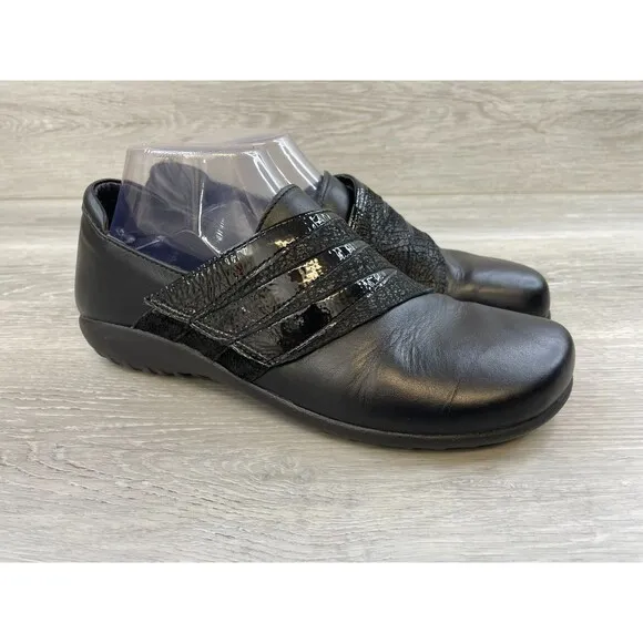 Naot Rapoka Women's US 9.5 Black Leather Slip-On Monk Strap Wedge Loafer Shoes