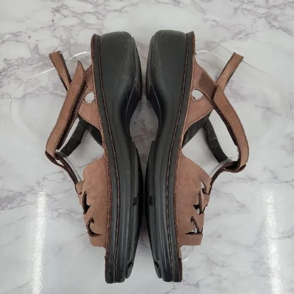 NAOT Brown Suede Woven Slingback Sandals Cork Insole Women's Euro 38