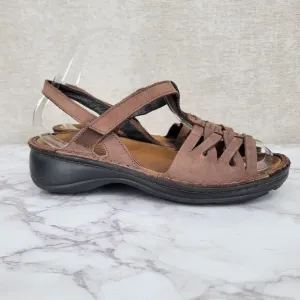 NAOT Brown Suede Woven Slingback Sandals Cork Insole Women's Euro 38