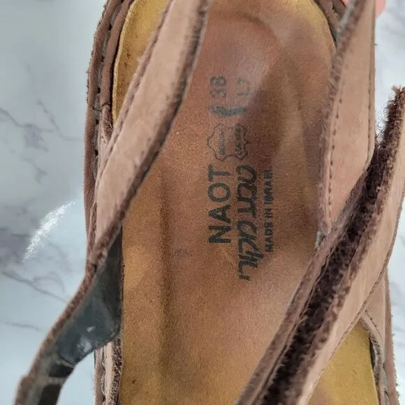 NAOT Brown Suede Woven Slingback Sandals Cork Insole Women's Euro 38