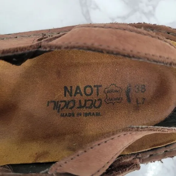 NAOT Brown Suede Woven Slingback Sandals Cork Insole Women's Euro 38