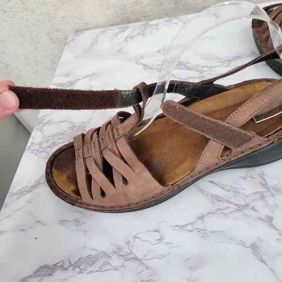 NAOT Brown Suede Woven Slingback Sandals Cork Insole Women's Euro 38