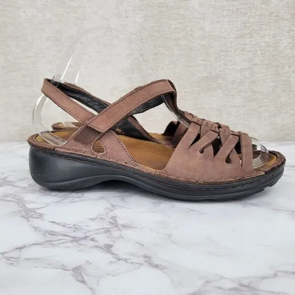 NAOT Brown Suede Woven Slingback Sandals Cork Insole Women's Euro 38
