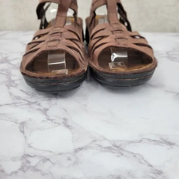 NAOT Brown Suede Woven Slingback Sandals Cork Insole Women's Euro 38