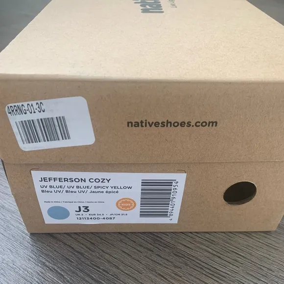 Native Shoes Jefferson Cozy Clogs Size J3/EU 34.5  - UV Blue/Spicy Yellow - NWB