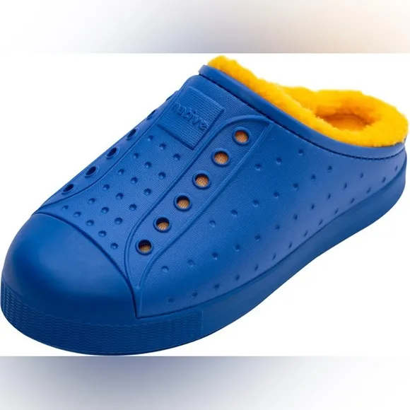 Native Shoes Jefferson Cozy Clogs Size J3/EU 34.5  - UV Blue/Spicy Yellow - NWB