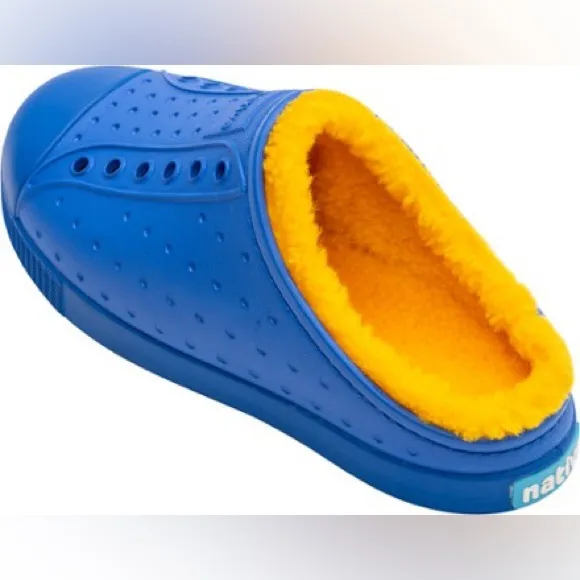 Native Shoes Jefferson Cozy Clogs Size J3/EU 34.5  - UV Blue/Spicy Yellow - NWB