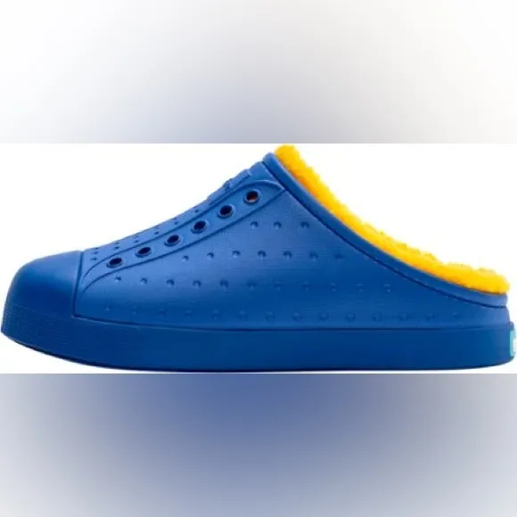 Native Shoes Jefferson Cozy Clogs Size J3/EU 34.5  - UV Blue/Spicy Yellow - NWB